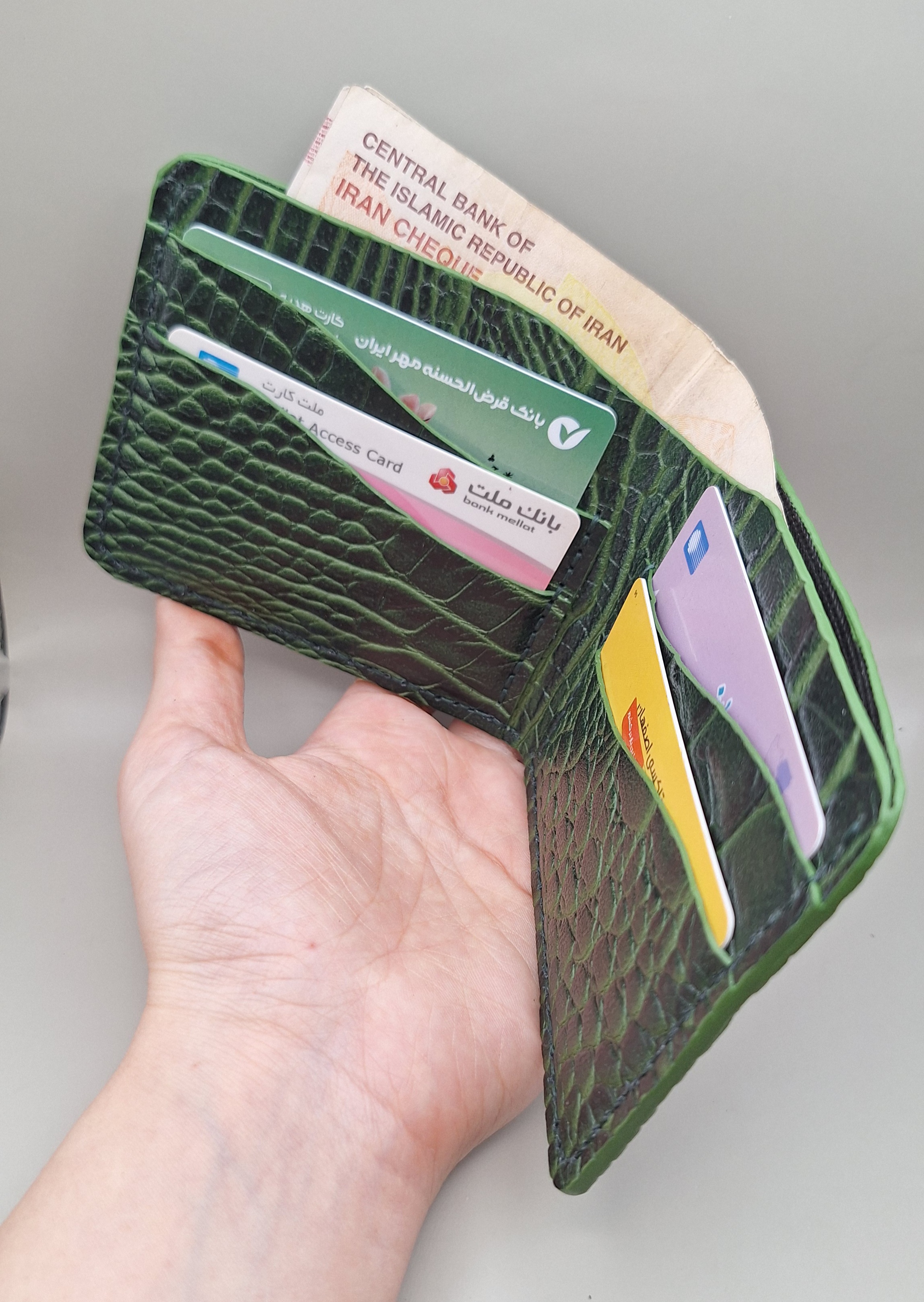 کیف پول چرم طبیعی بز مدل جیبی طرح کروکدیل